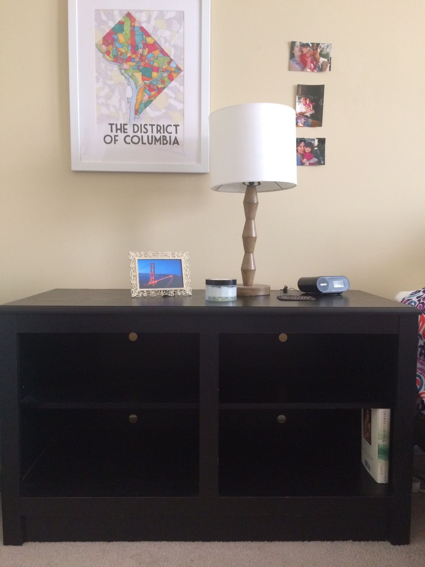 Solid wood nightstands, bookcase/media console, shoe rack, lamps for sale