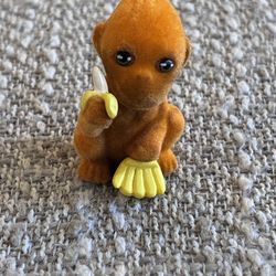 Flocked Hungry Monkey Ape Micro Mini Fuzzy Flocked Eating/Holding Bananas