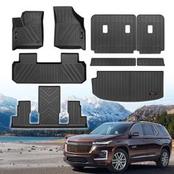 2018-2023 Chevy Traverse/2024 Traverse Limited 7 Seater Floor Mats 3 Rows Cargo Trunk Liner and Rear Seat Backrest Mat All Weather TPE Protection Mat 