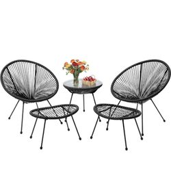 5 Piece Acapulco Chair Set, Outdoor Acapulco Chair, Oval Furniture Set, Woven Patio Bistro Set, Balcony Table and Chairs with Footstool, Black