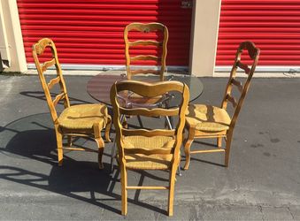 Antique Round Glass Top Dining Table with 4 Chairs