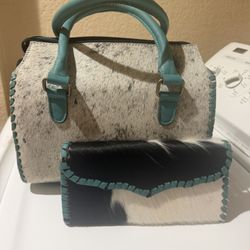 New Teal Cowhide Leather Speedy And Wallet