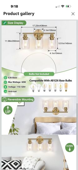 3-Light Gold Bathroom Light Fixtures, Modern Bathroom Vanity Light with Clear Glass Shade, Brushed Gold Bath Wall Mount Lights, Wall Lamp for Mirror K