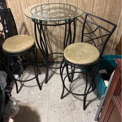 Hi Top Glass Table & 2 Stools