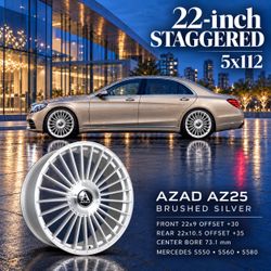 🔥 22x9 +30 / 22x10.5 +35 • 5x112 • AZAD AZ25 BRUSHED SILVER WHEELS 🔥