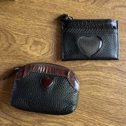 Brighton Women’s Black Brown Leather Zip coins Pouch & thin wallet set of 2 NWOT