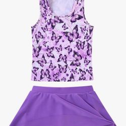 Vogseek 7-12T Girls 2-Piece Bathing Suit Sleeveless Swimsuit Tankini Sets with Shorts Skirt Swimwear