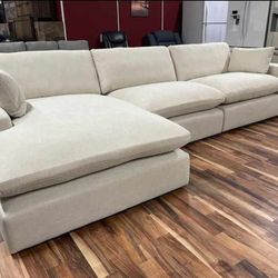 Elyza Linen Deep Seating Soft Comfortable Sectional Couch With Chaise Living Room 