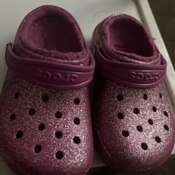 Girls Pink Glitter Fleece Lined Crocs