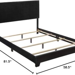 Crown Mark Erin Upholstered Panel Bed in Black, Full