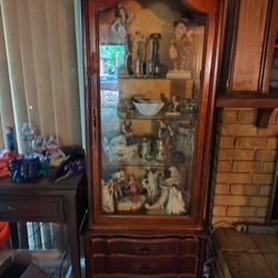 Curio Cabinet With Antique Figurines Inside 