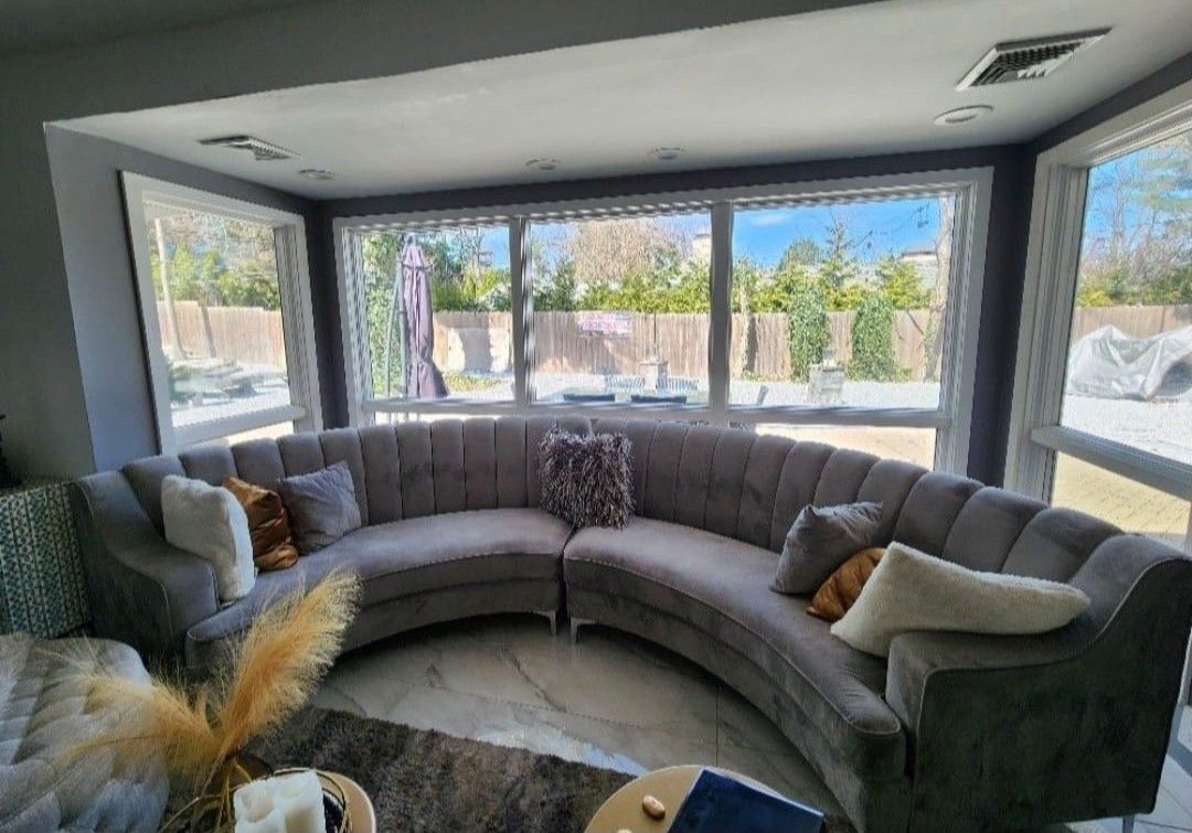 Elegant Curved Velvet Sofa Grey