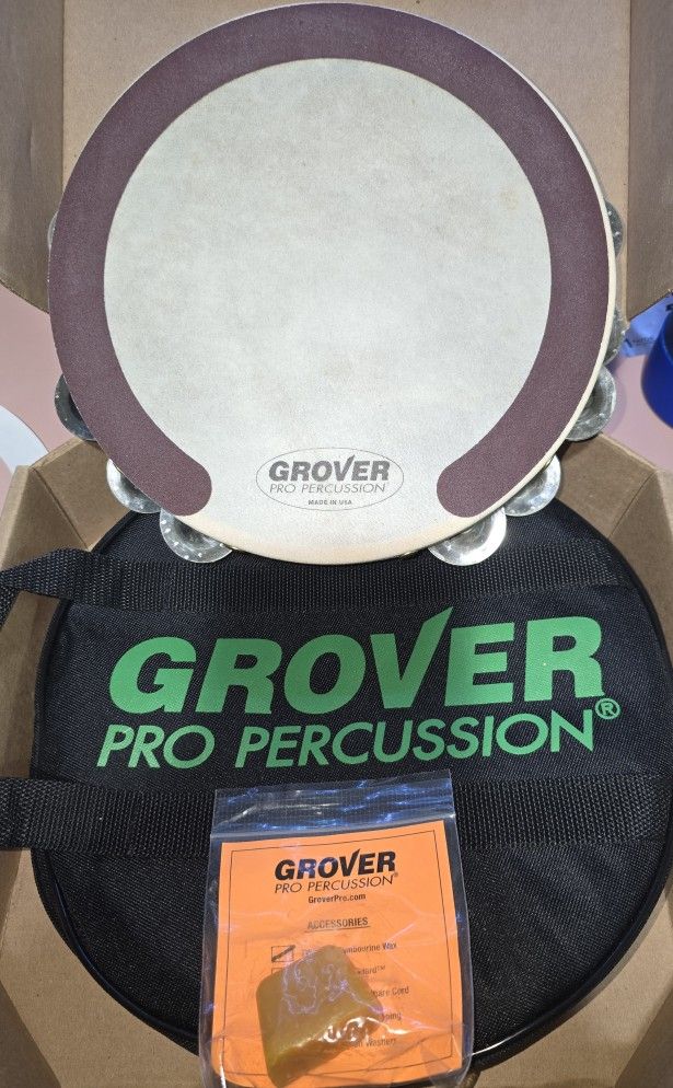 Grover Pro German Beryllium Silver Tambourine w/ Wax, FingerRoll, Case