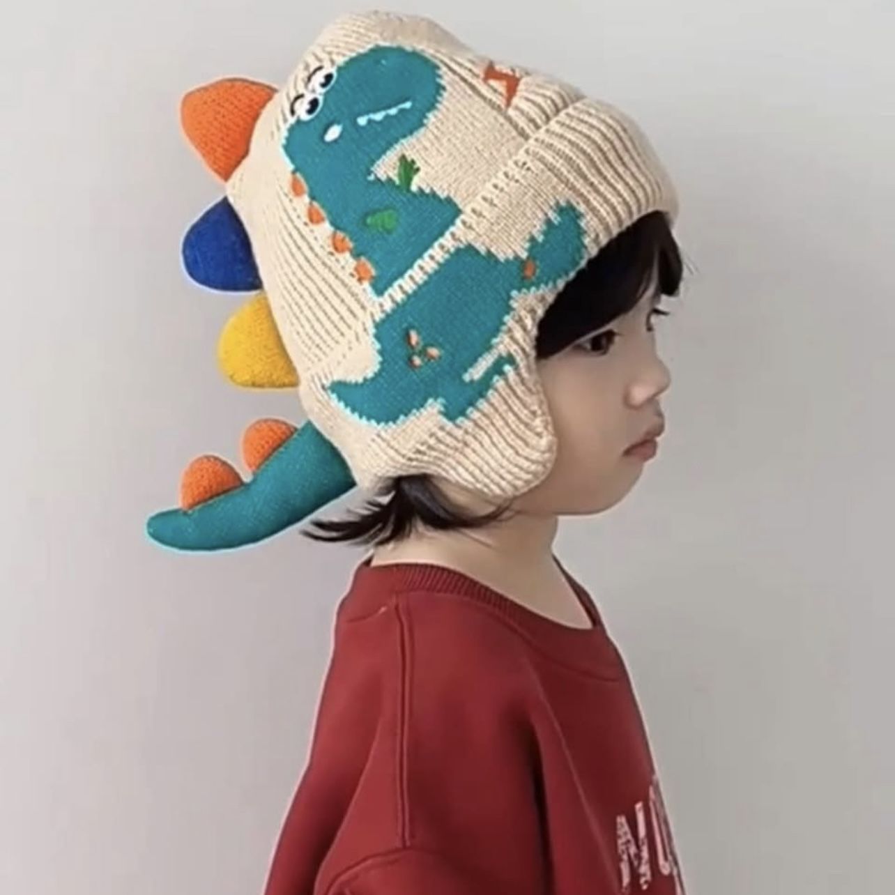 π¦ New! Kids Dinosaur Tail Warm Knitted Flap Beanie Double Layered Protection Hat