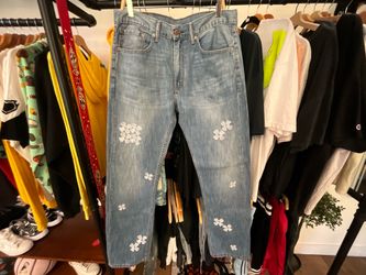 Denim Tears x Levi's Cotton Wreath Jeans Light Wash Embroidered Collaboration Denim Size 34x34