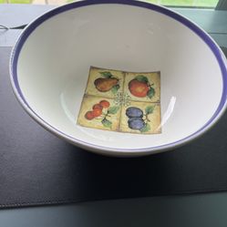 Big 5” X 12” Kitchen Fruit Bowl. Deep and Wide. White & Blue. Made in Italy