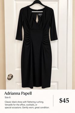 Adrianna Papell Black Ruched Dress Size 6