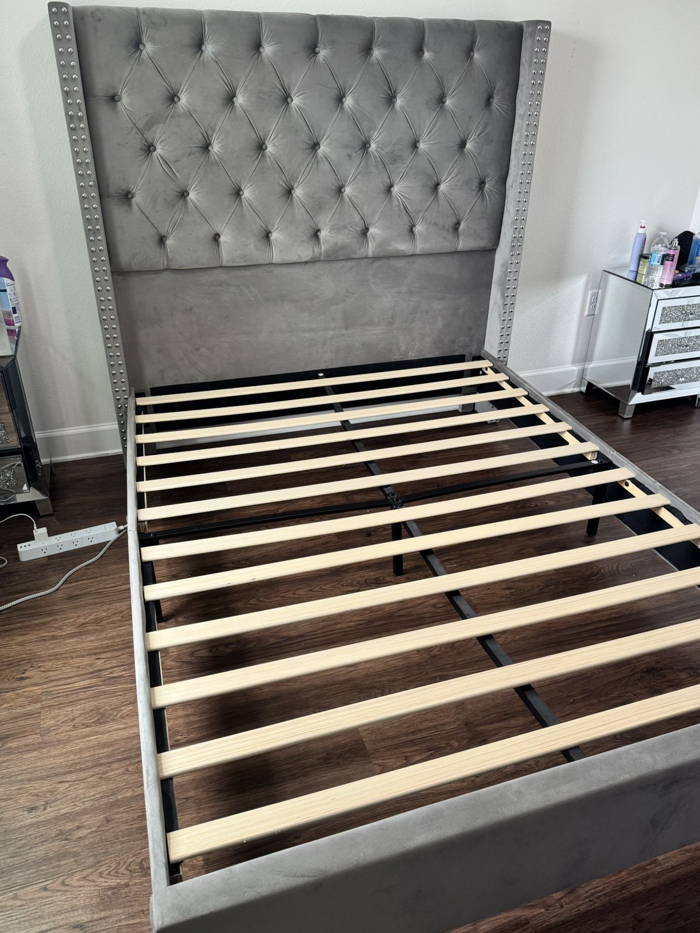 Queen Size Grey Button Bed frame