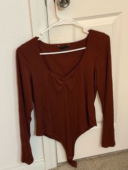 Rust Brown Ribbed Long Sleeve Bodysuit
