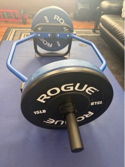 REP Fitness Open Trap / Hex Deadlift Bar + Rogue 45 lbs + 10 lbsBumper Plates
