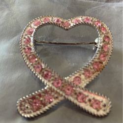 Breast Cancer Pin Heart Pink Stones