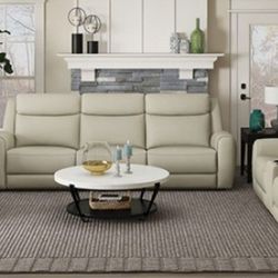 Brand New Beige Top Grain Leather 3pc Reclining Sofa Set 