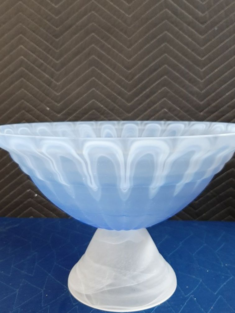 NEW Italian Footed Blue/White Glass Bowl