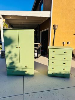 Green Armoire and Dresser Bedroom Set