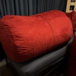 2 Cherry Red Suede 4-foot Bean Bag Loungers. $50 For Both. Firm Price