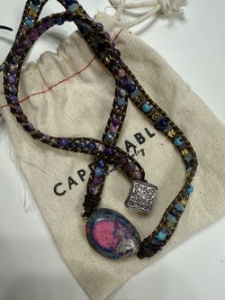 Cape Diablo Spiritual Jewelry purple and blue imperial jasper wrap bracelet/necklace with a leather cord