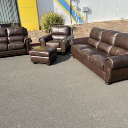 Top Grain Leather Couches ! Living Room Set ! Sofa Loveseat Chair and Ottoman ! Leather Couches ! Free Delivery