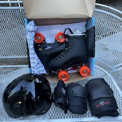 Sure Grip Roller Skates  With Helmet(m) Knee,elbow Wrist Pads Size 7