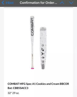 Batte De Baseball Combat Spec A1 2025 - BBCOR 32/29 - Cookies & Cream - Légèrement Utilisée