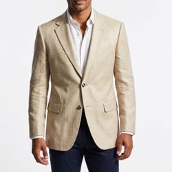 Jos. A. Bank Silk Blazer Beige Linen Texture Academia Sport Coat Vintage 44R