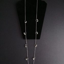 White and Silver Beads Chain Necklace with Earrings