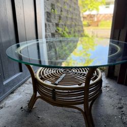 Large Rattan And Glass Patio/Coffee Table