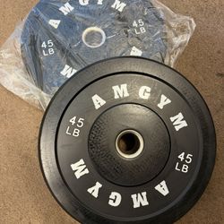 Set of 2/45LB,2 Inch Bumper Plates，Barbell Rubber Olympic Weight Plates Set for Home Gym, Strength Training