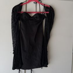 Oh Polly Black Embellished Long Sleeve Mini Dress