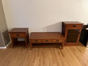 3 pieces, solid wood, mission style tables and bar