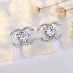 ElegantIs Double C Crystal Stud Earrings 