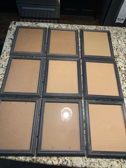 Set of 9 aged antique finished 8x 10 inch picture frame with glass inset, has easel back or hang from solid frame, easy to install pictures.