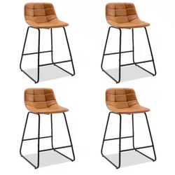 30 in. Whiskey Brown Mid Century Modern Low Back Metal Frame Counter Stool / Bar Stool