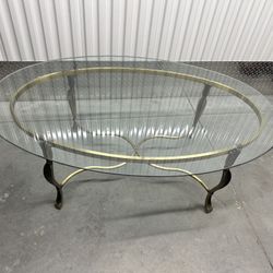 Oval Heavy Glass Coffee Table Metal Golden Frame 
