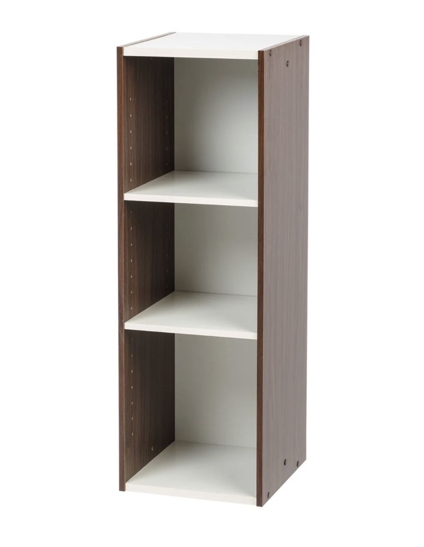 IRIS 3 Shelf 12" Space Saving Cube Organizer with Height Adjustable Narrow Shelves, Walnut Brown