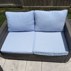 Patio Wicker Loveseat with Cushions – Clean & Comfortable – $50