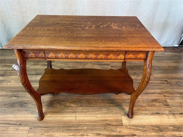 Antique Carved Oak Library Table 