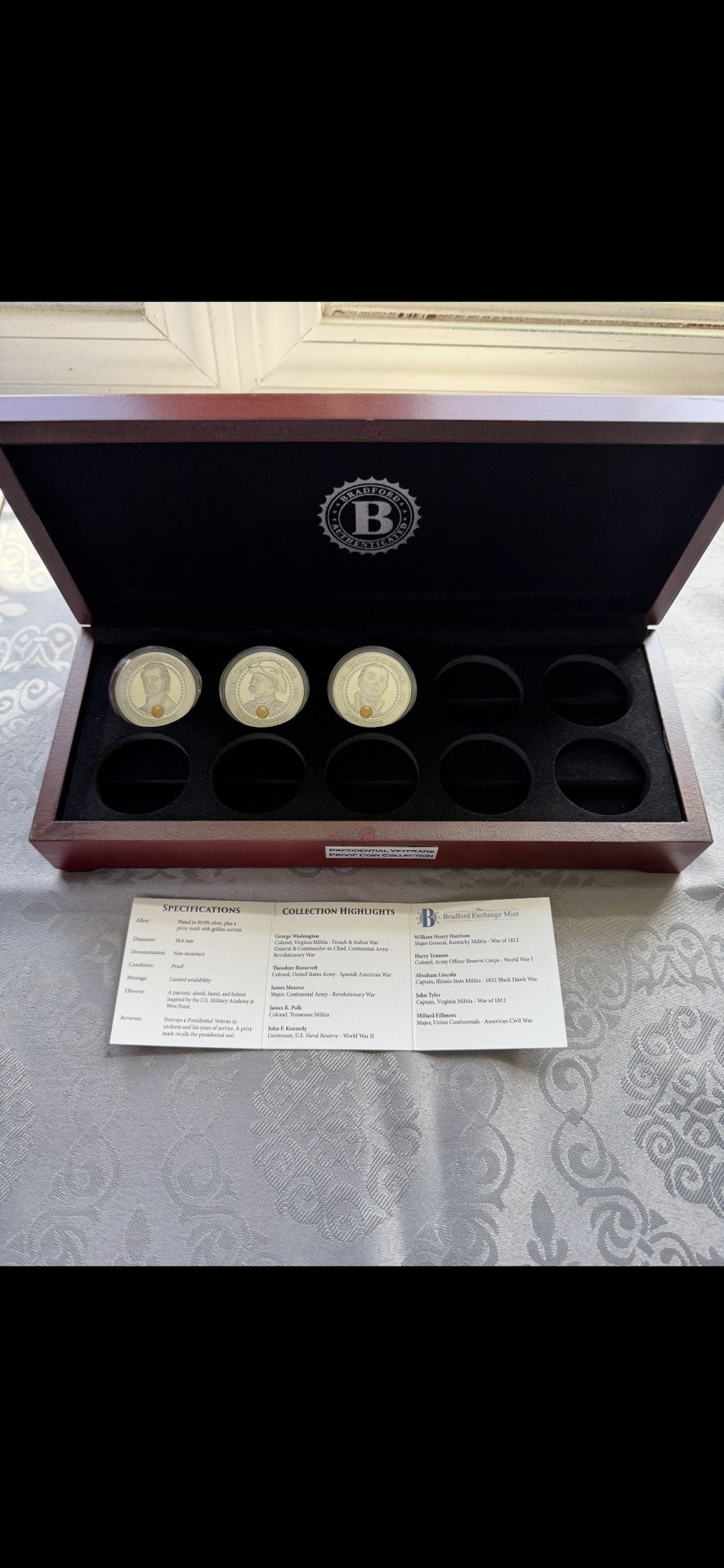 BRADFORD EXCHANGE: Presidential Veterans, 99.9% silver plate 3/10