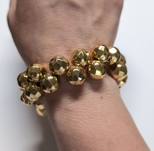 Chunky Gold Faceted Beaded Stretch Bracelet