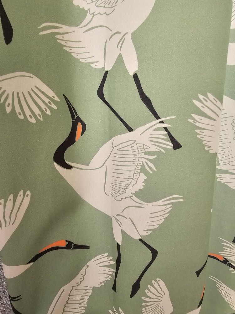 The Shade Store "Family Of Cranes" Tailored Pleat Drapes/Curtains in "Waverly Green" 96" X 96.5"