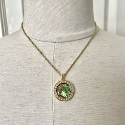 Gold tone Green Pendant Rhinestone Necklace 